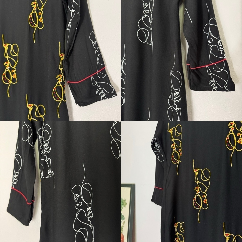 Unbranded black intertwined couple embroidered faces dress size Large - Picture 8 of 16